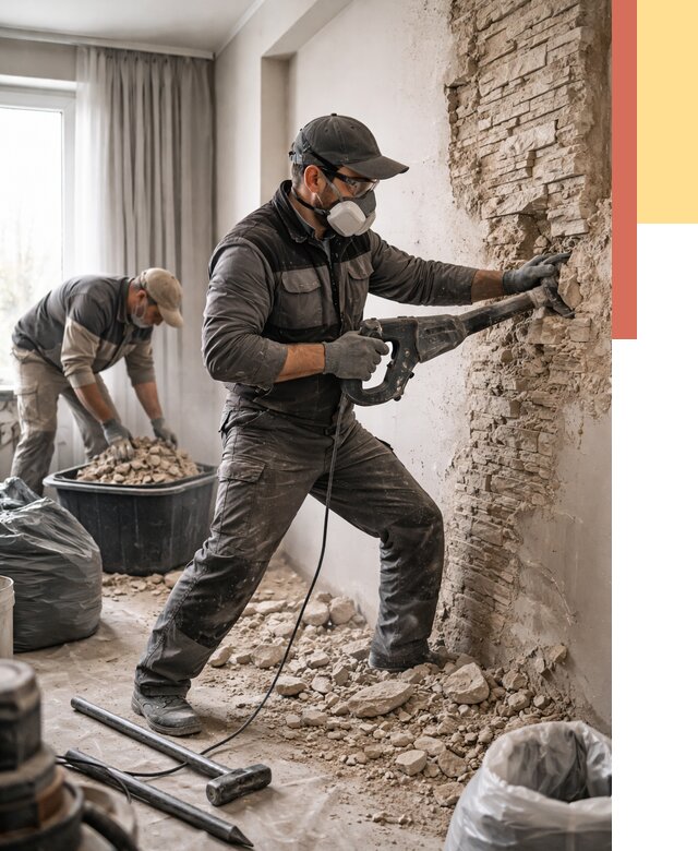 Демонтаж декоративного камня в Кыштыме от 1506 руб/м² — быстро и недорого | ОТДЕЛОЧНИК-Кшт