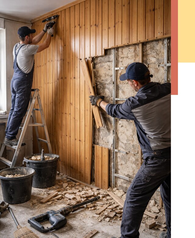 Демонтаж вагонки со стен в Кыштыме от 1506 руб. — снятие, удаление, срочно | ОТДЕЛОЧНИК-Кшт