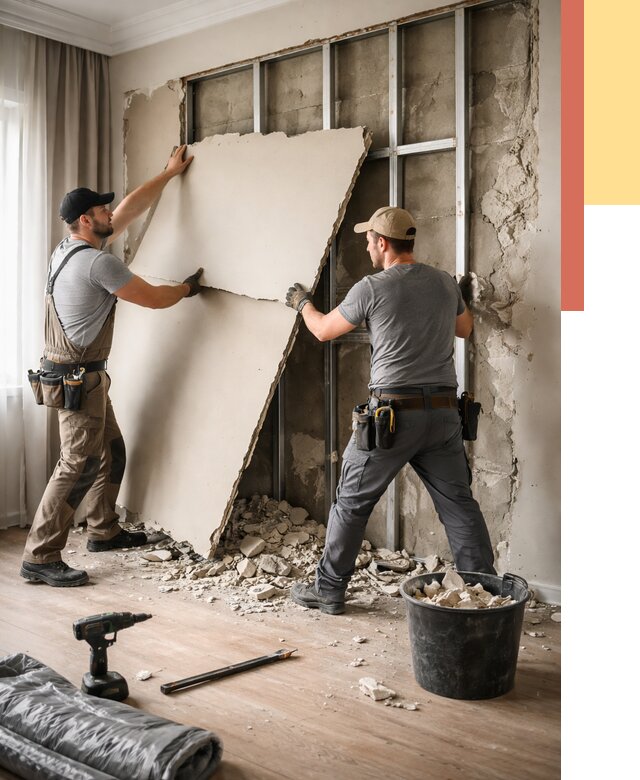 Демонтаж гипсокартона со стен в Кыштыме от 364 руб. — услуги демонтажа | ОТДЕЛОЧНИК-Кшт