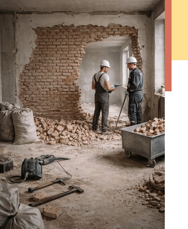 Демонтаж кирпичных стен в Кыштыме от 4362 руб. — быстро, недорого, под ключ | ОТДЕЛОЧНИК-Кшт