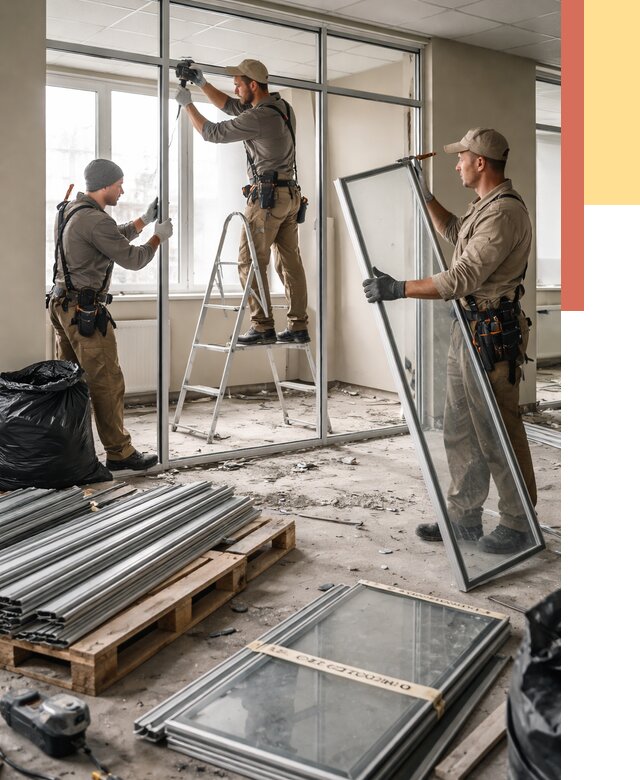 Демонтаж алюминиевых перегородок в Кыштыме от 4362 руб. — быстро и недорого | ОТДЕЛОЧНИК-Кшт