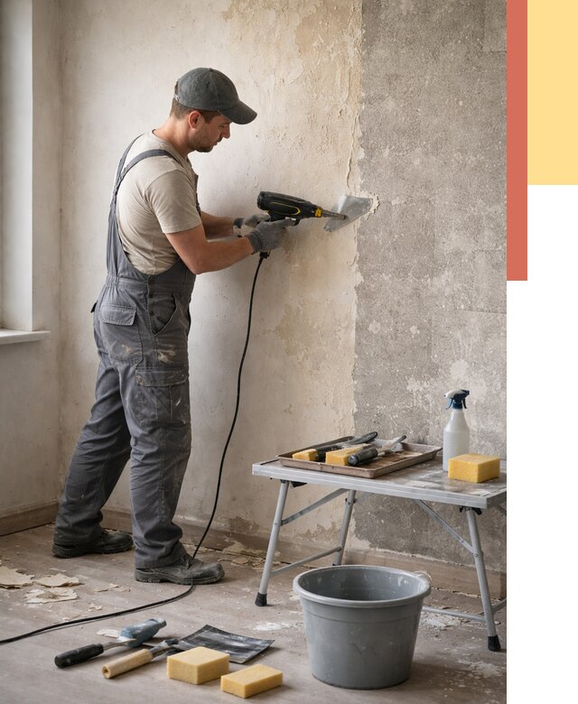 Очистка стен от клея в Кыштыме от 1921 руб. — снятие и удаление клея со стен | ОТДЕЛОЧНИК-Кшт