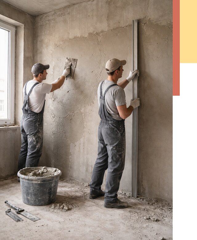 Штукатурка бетонных стен в Кыштыме от 4674 руб/м² — качественно и быстро | ОТДЕЛОЧНИК-Кшт