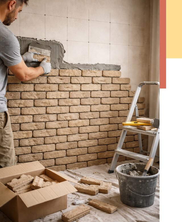 Монтаж декоративного кирпича в Кыштыме от 3324 руб./м² — быстро и недорого | ОТДЕЛОЧНИК-Кшт