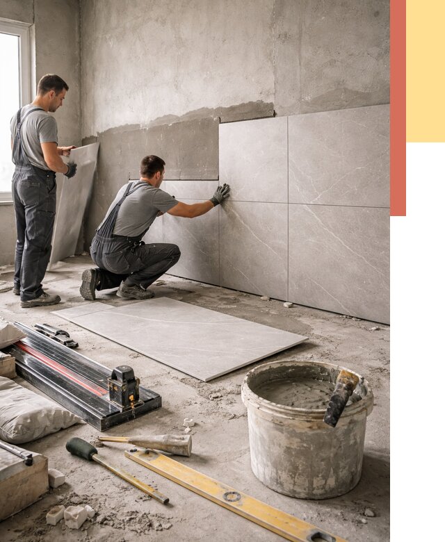 Облицовка стен керамогранитом в Кыштыме от 4362 руб./м² — услуги под ключ | ОТДЕЛОЧНИК-Кшт