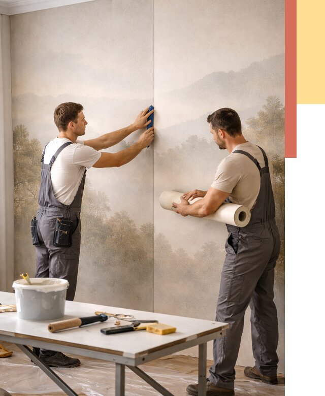 Поклейка фотообоев в Кыштыме от 8828 руб/м² — быстро и недорого | ОТДЕЛОЧНИК-Кшт