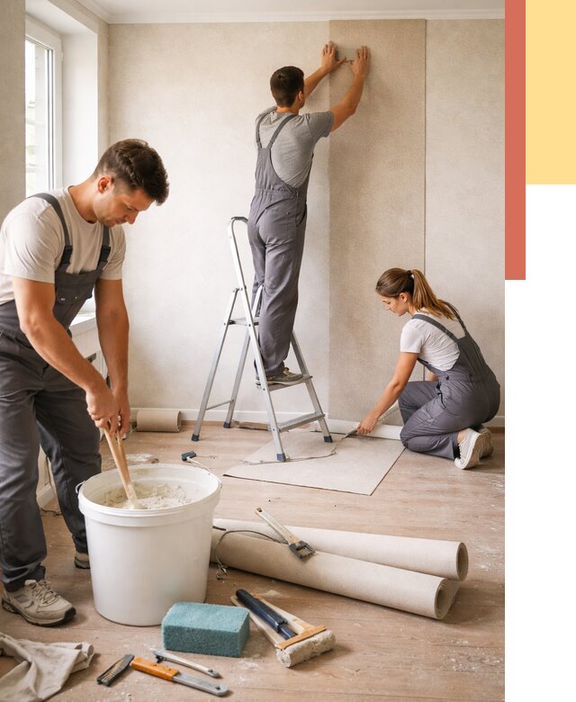 Оклейка стен обоями в Кыштыме от 3635 руб/м2 — быстро и недорого | ОТДЕЛОЧНИК-Кшт