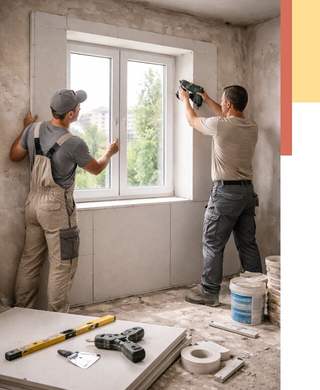 Монтаж откосов из гипсокартона в Кыштыме от 4674 руб. под ключ | ОТДЕЛОЧНИК-Кшт