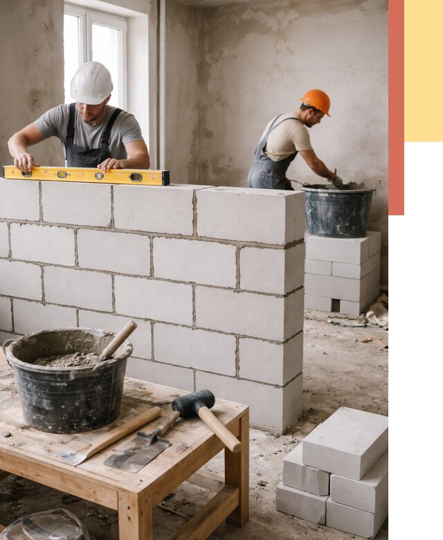 Кладка перегородок из газобетона в Кыштыме от 3324 руб. под ключ | ОТДЕЛОЧНИК-Кшт