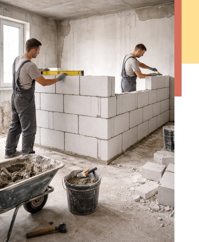 Кладка перегородок из ПГП в Кыштыме от 2597 руб./м2 — монтаж и возведение под ключ | ОТДЕЛОЧНИК-Кшт