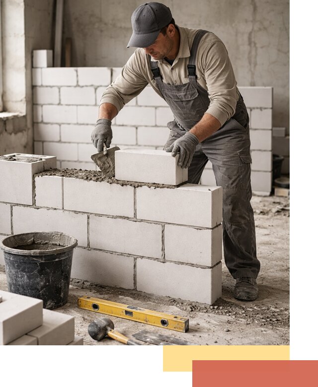 Кладка перегородок из силикатного блока в Кыштыме