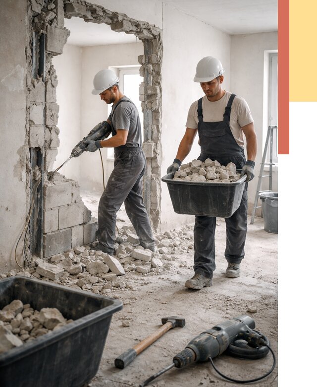 Демонтаж блоковых перегородок в Кыштыме от 3895 руб. — быстро и недорого | ОТДЕЛОЧНИК-Кшт