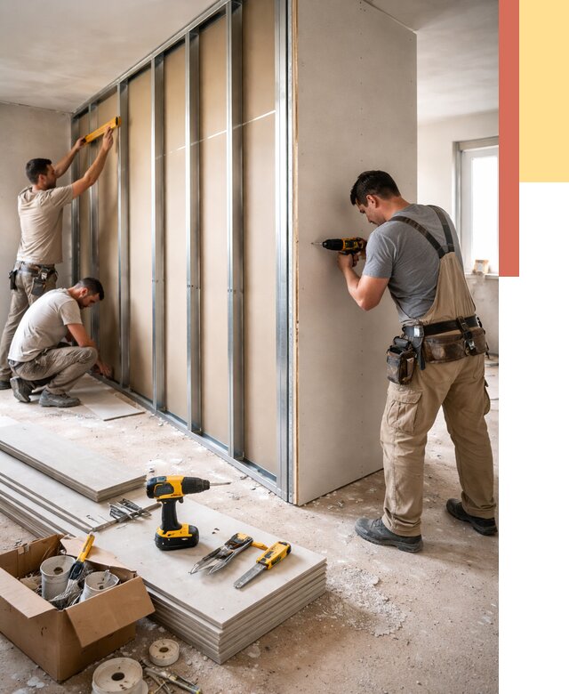 Монтаж однослойной перегородки из гипсокартона в Кыштыме от 675 руб. | ОТДЕЛОЧНИК-Кшт