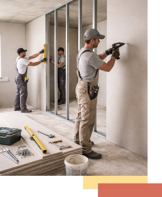 Однослойная перегородка из гипсокартона в Кыштыме под ключ, монтаж и отделка