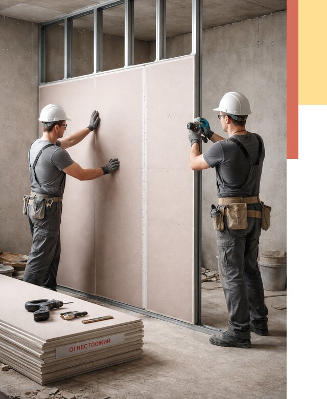 Перегородка из огнестойкого гипсокартона в Кыштыме от 1921 руб. под ключ | ОТДЕЛОЧНИК-Кшт