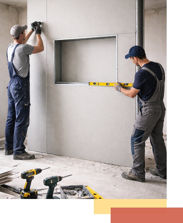 Перегородка из гипсокартона с нишей под декор в Кыштыме