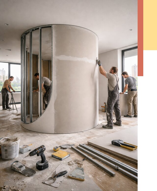 Радиусная перегородка из гипсокартона в Кыштыме от 3012 руб. под ключ | ОТДЕЛОЧНИК-Кшт