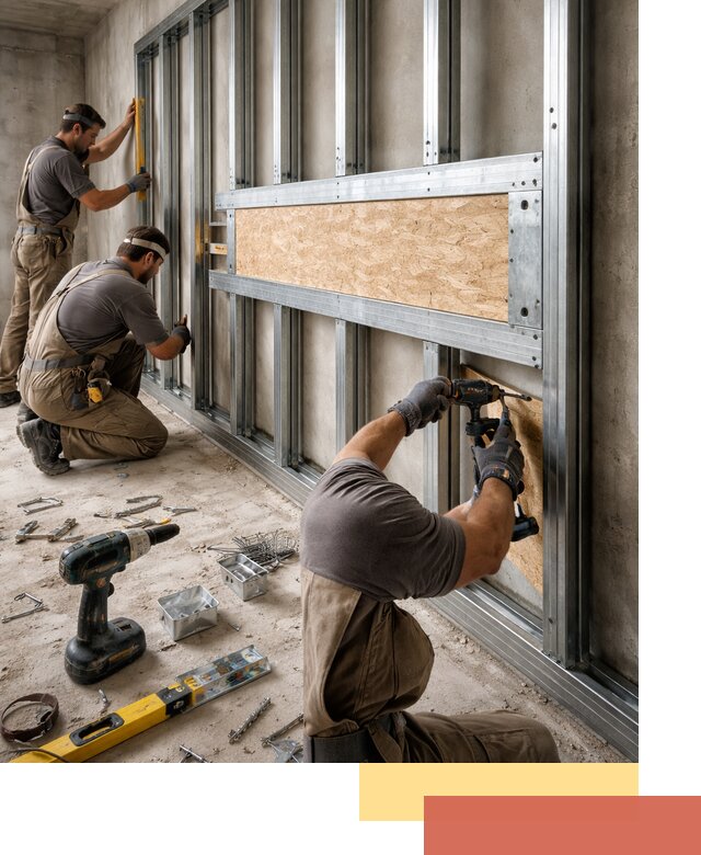 Усиленная перегородка для крепления тяжёлых конструкций в Кыштыме