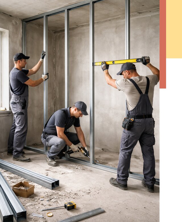 Монтаж каркаса перегородки из профиля в Кыштыме от 779 руб. | ОТДЕЛОЧНИК-Кшт