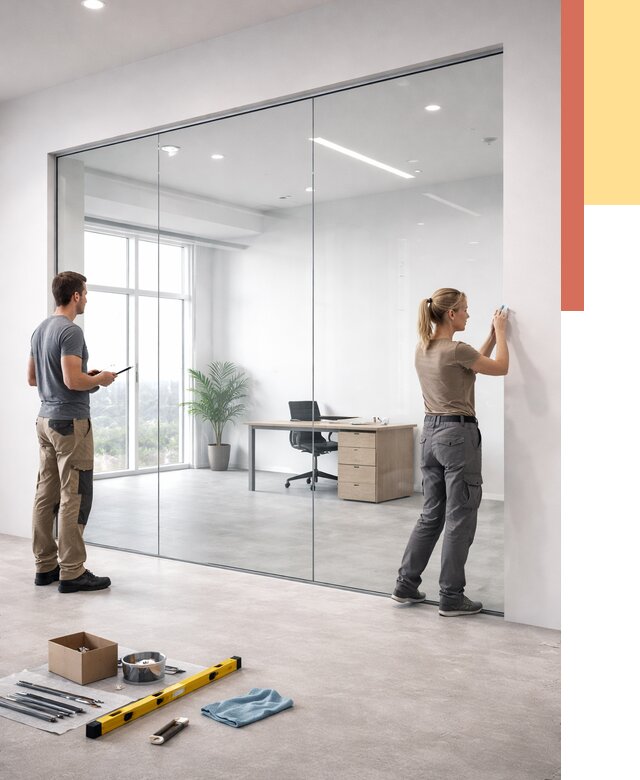 Перегородки из закаленного стекла в Кыштыме от 9867 руб. под ключ | ОТДЕЛОЧНИК-Кшт