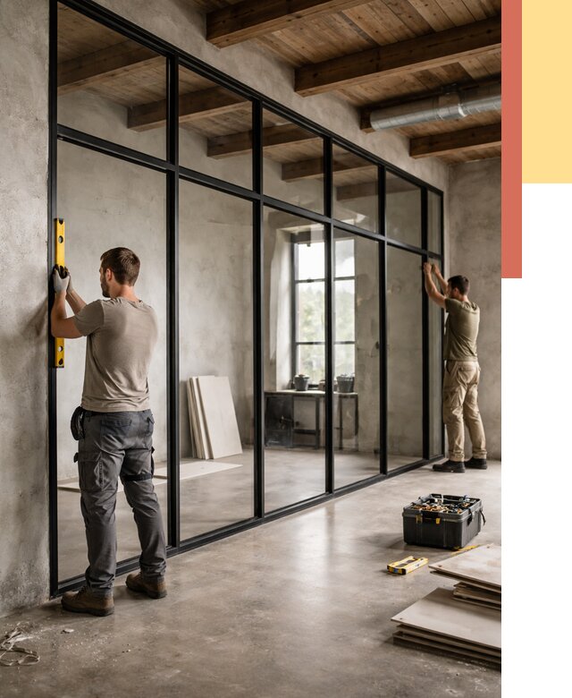 Стеклянные перегородки лофт в Кыштыме от 10905 руб. под ключ | ОТДЕЛОЧНИК-Кшт