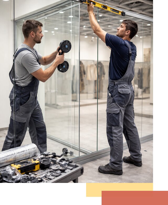 Стеклянные перегородки для магазинов в Кыштыме — монтаж и установка