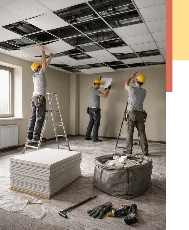 Демонтаж потолка Армстронг в Кыштыме от 4674 руб. быстро и недорого | ОТДЕЛОЧНИК-Кшт