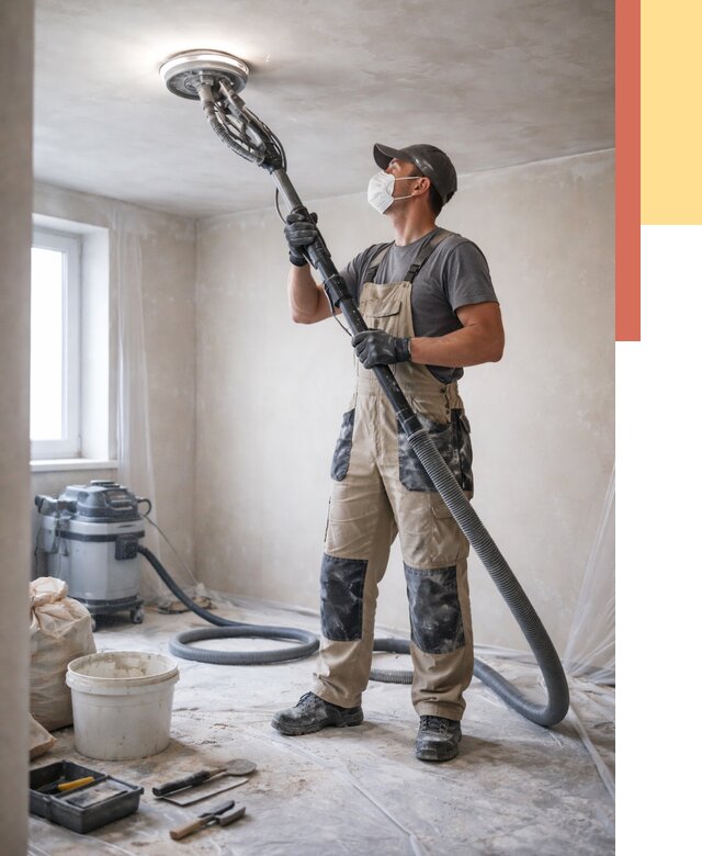 Шлифовка потолка в Кыштыме от 3635 руб. — услуги шлифования потолка | ОТДЕЛОЧНИК-Кшт