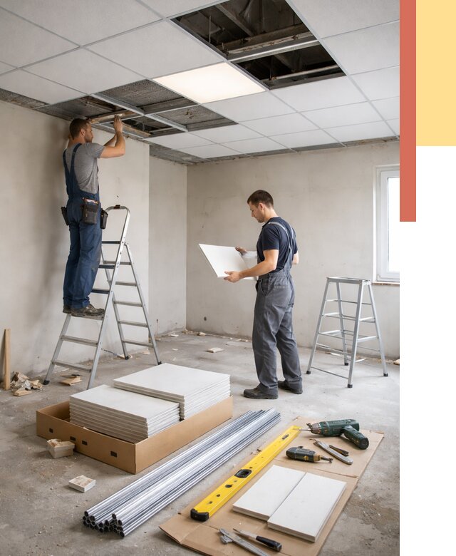 Монтаж потолка армстронг в Кыштыме от 4674 руб/м2 — быстрая установка под ключ | ОТДЕЛОЧНИК-Кшт