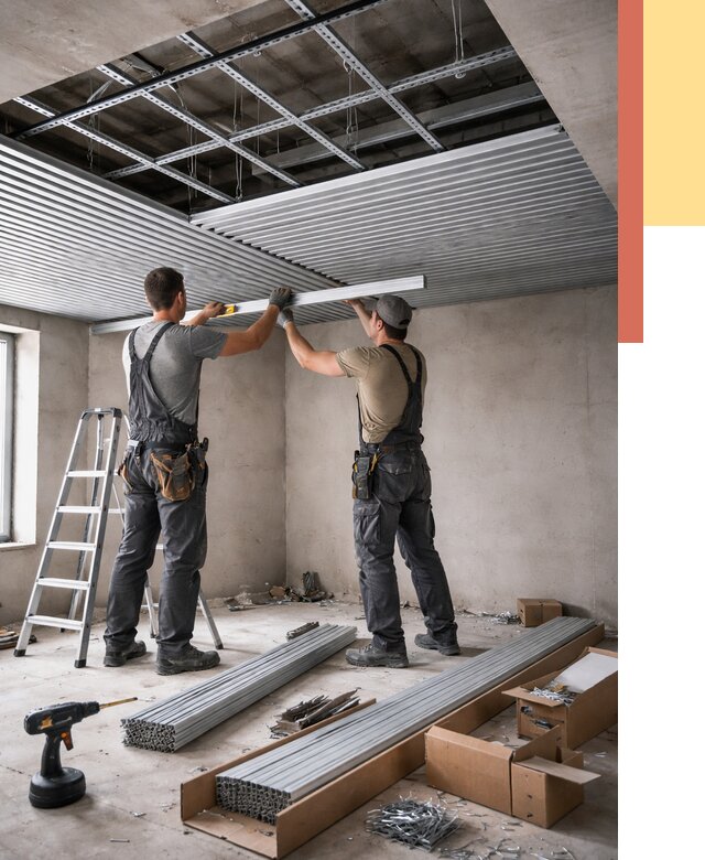 Монтаж реечного потолка в Кыштыме от 4674 руб. под ключ | ОТДЕЛОЧНИК-Кшт