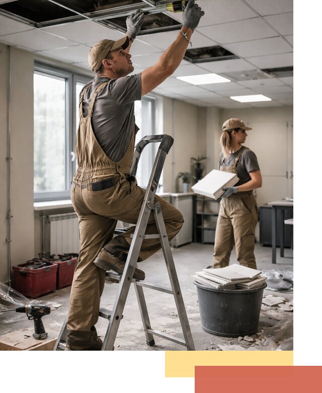 Ремонт потолка Армстронг и замена плит в Кыштыме