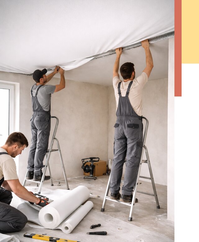 Монтаж тканевого натяжного потолка в Кыштыме от 3635 руб. под ключ | ОТДЕЛОЧНИК-Кшт