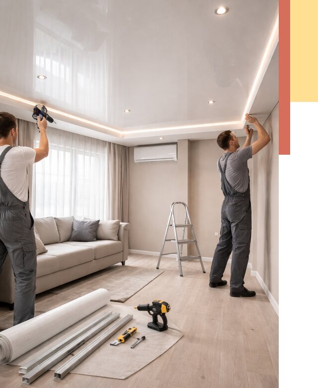 Монтаж глянцевого натяжного потолка в Кыштыме от 779 руб. под ключ | ОТДЕЛОЧНИК-Кшт