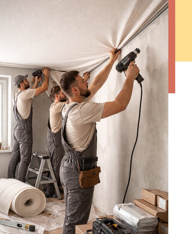 Монтаж фактурного натяжного потолка в Кыштыме от 779 руб. — ОТДЕЛОЧНИК-Кшт