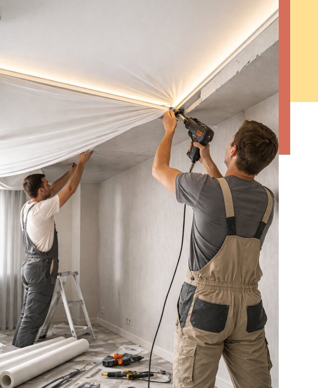 Монтаж натяжного потолка с подсветкой в Кыштыме от 987 руб. | ОТДЕЛОЧНИК-Кшт