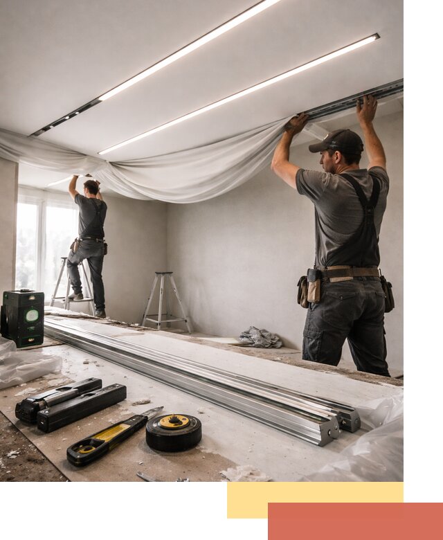 Монтаж натяжных потолков со световыми линиями в Кыштыме