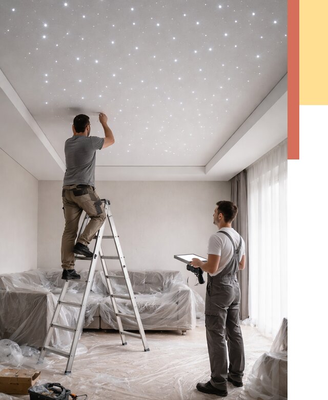 Монтаж натяжного потолка «звездное небо» в Кыштыме от 6751 руб. | ОТДЕЛОЧНИК-Кшт