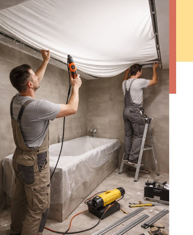 Монтаж натяжного потолка в ванной в Кыштыме от 1246 руб. под ключ | ОТДЕЛОЧНИК-Кшт