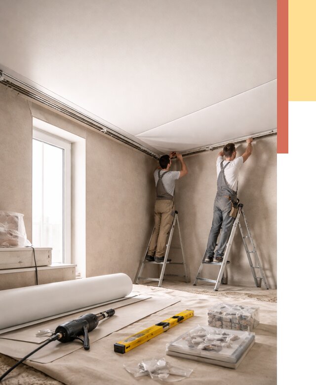 Монтаж натяжного потолка в спальне в Кыштыме от 3947 руб. под ключ | ОТДЕЛОЧНИК-Кшт