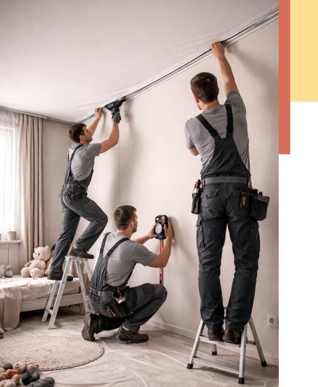 Монтаж натяжного потолка в детской в Кыштыме от 3635 руб. — быстро и недорого | ОТДЕЛОЧНИК-Кшт