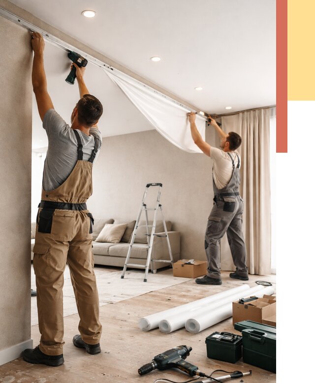 Монтаж натяжного потолка в гостиной в Кыштыме от 571 руб. | ОТДЕЛОЧНИК-Кшт