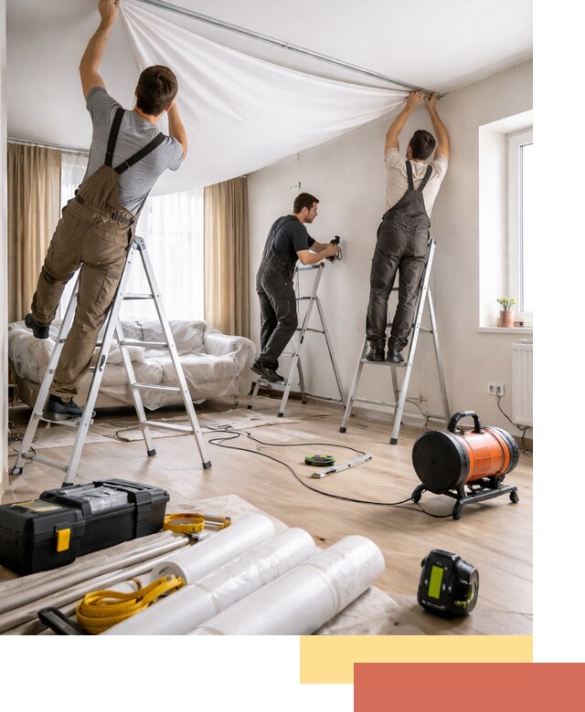 Монтаж натяжного потолка в гостиной в Кыштыме