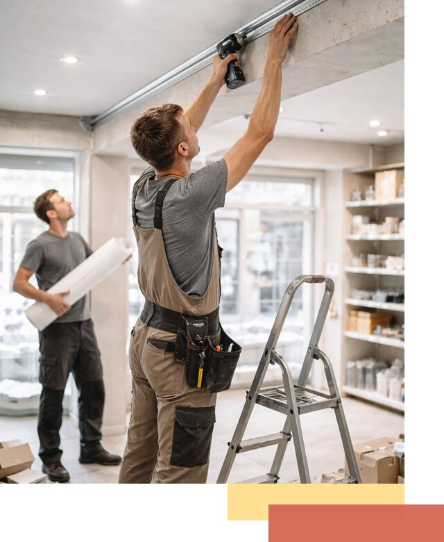 Монтаж натяжных потолков в магазине в Кыштыме