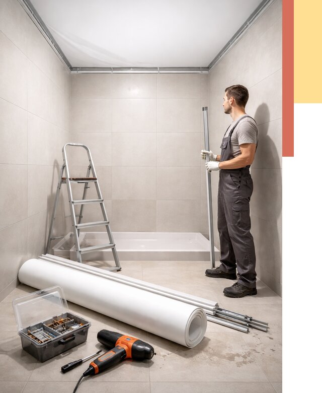 Монтаж натяжного потолка в санузле в Кыштыме от 1921 руб. — ОТДЕЛОЧНИК-Кшт