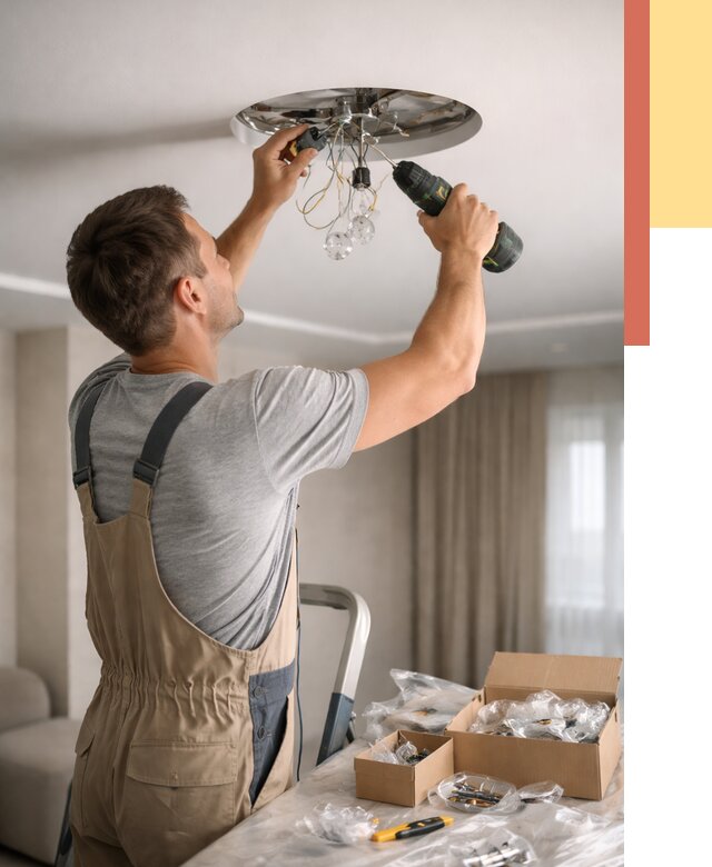 Установка люстры в натяжной потолок в Кыштыме от 1246 руб. | Быстро и недорого — ОТДЕЛОЧНИК-Кшт