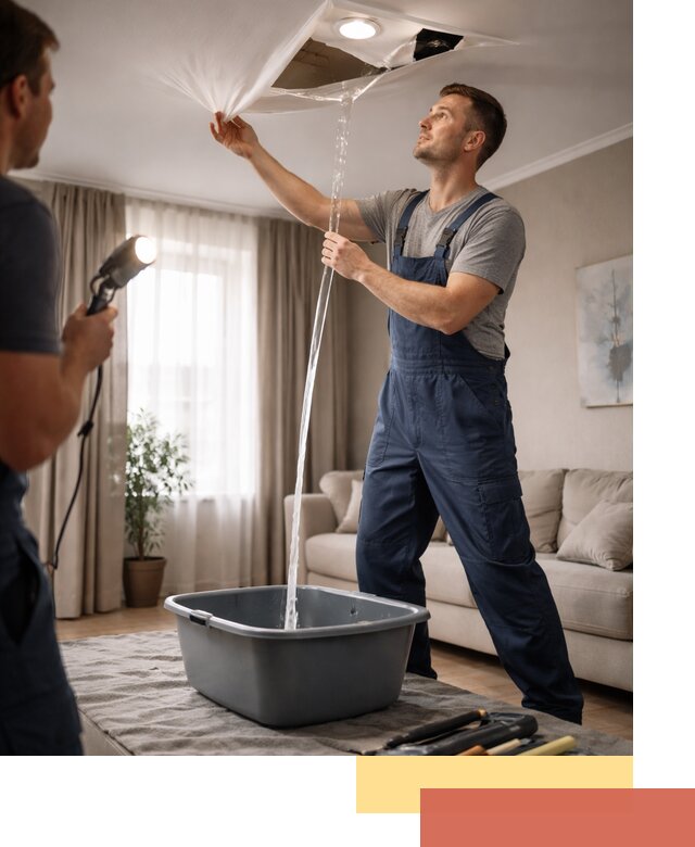 Слив воды с натяжного потолка в Кыштыме быстро и аккуратно