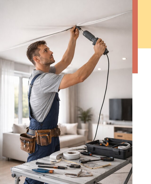 Ремонт натяжных потолков в Кыштыме от 9867 руб. под ключ — ОТДЕЛОЧНИК-Кшт