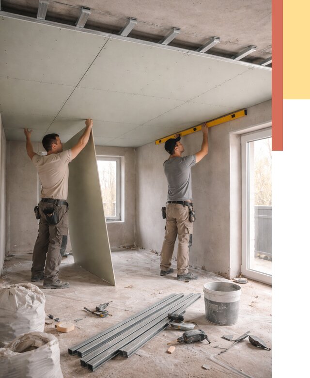 Одноуровневый потолок из гипсокартона в Кыштыме от 779 руб. — монтаж под ключ | ОТДЕЛОЧНИК-Кшт