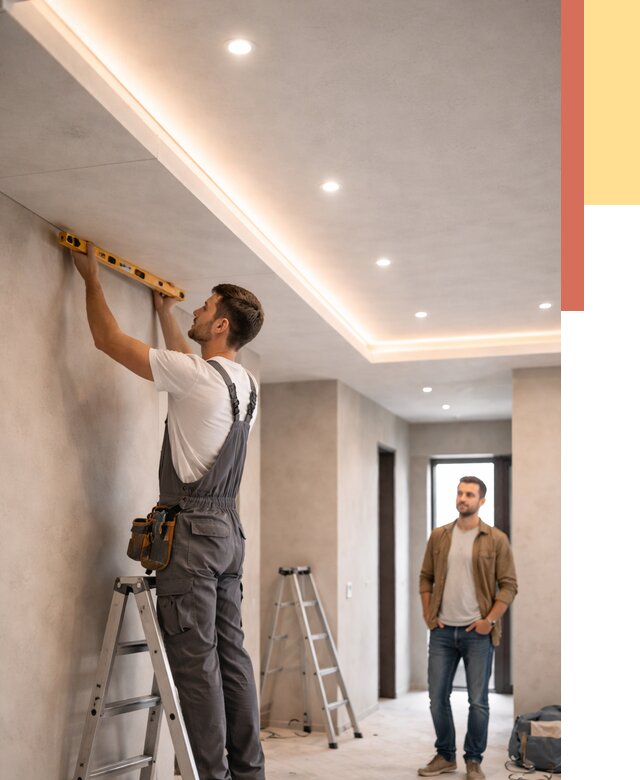 Потолок из гипсокартона с подсветкой в Кыштыме от 779 руб./м2 под ключ | ОТДЕЛОЧНИК-Кшт