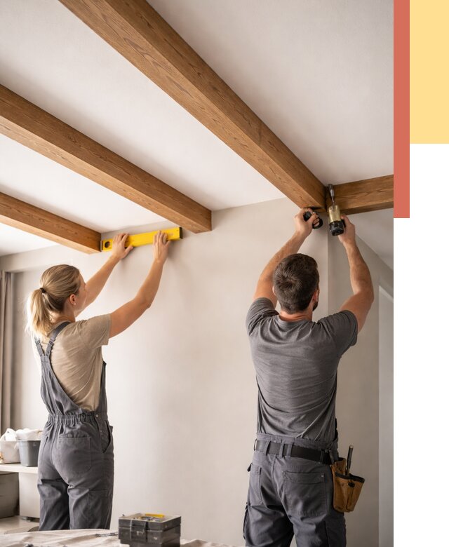 Монтаж декоративных балок на потолок в Кыштыме от 4362 руб. — ОТДЕЛОЧНИК-Кшт